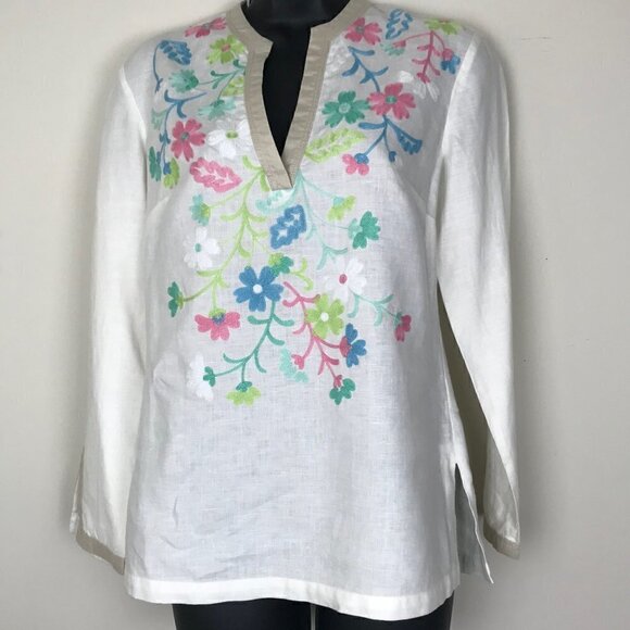NWOT  Sigrid Olsen 100% Linen  Embroidered Floral Blouse Size XS - Picture 1 of 7